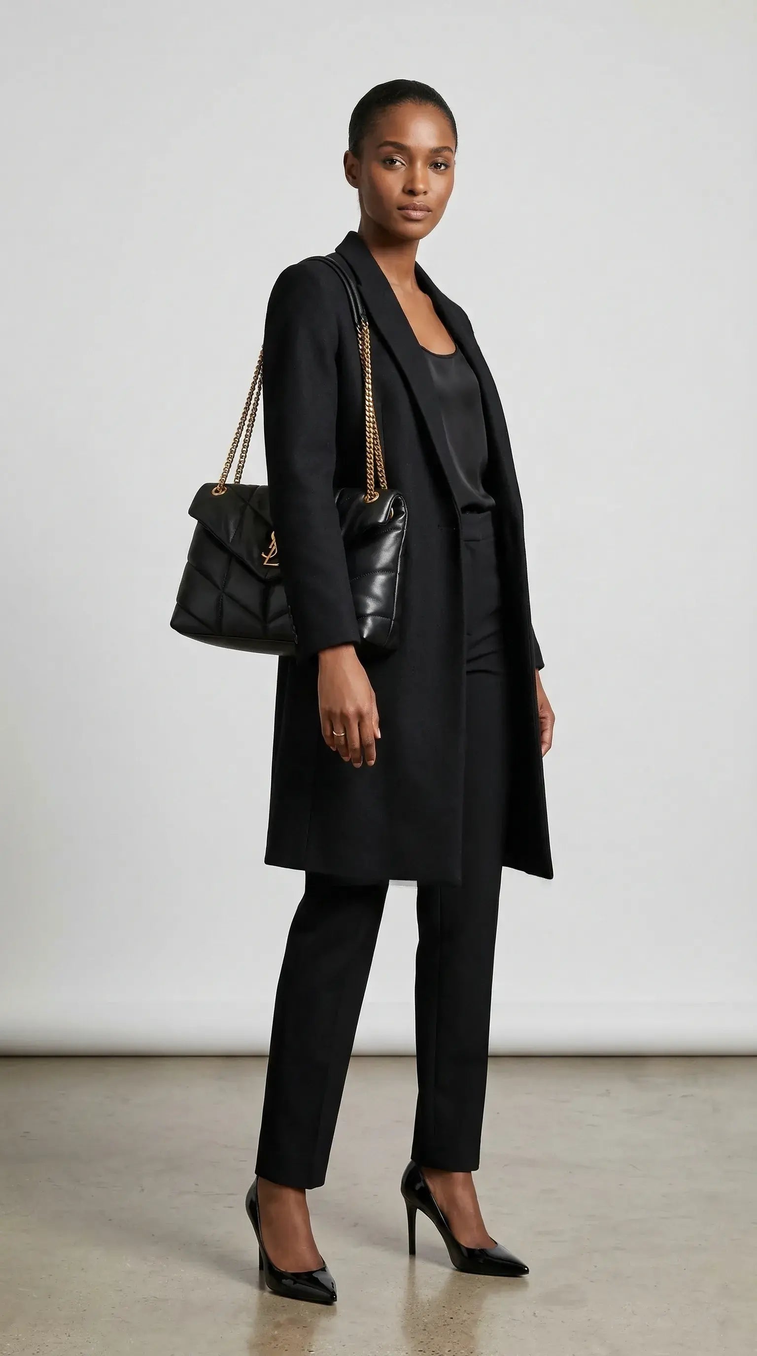 Lou Quilted Flap Bag – Black Chevron Leather (Gold Hardware)