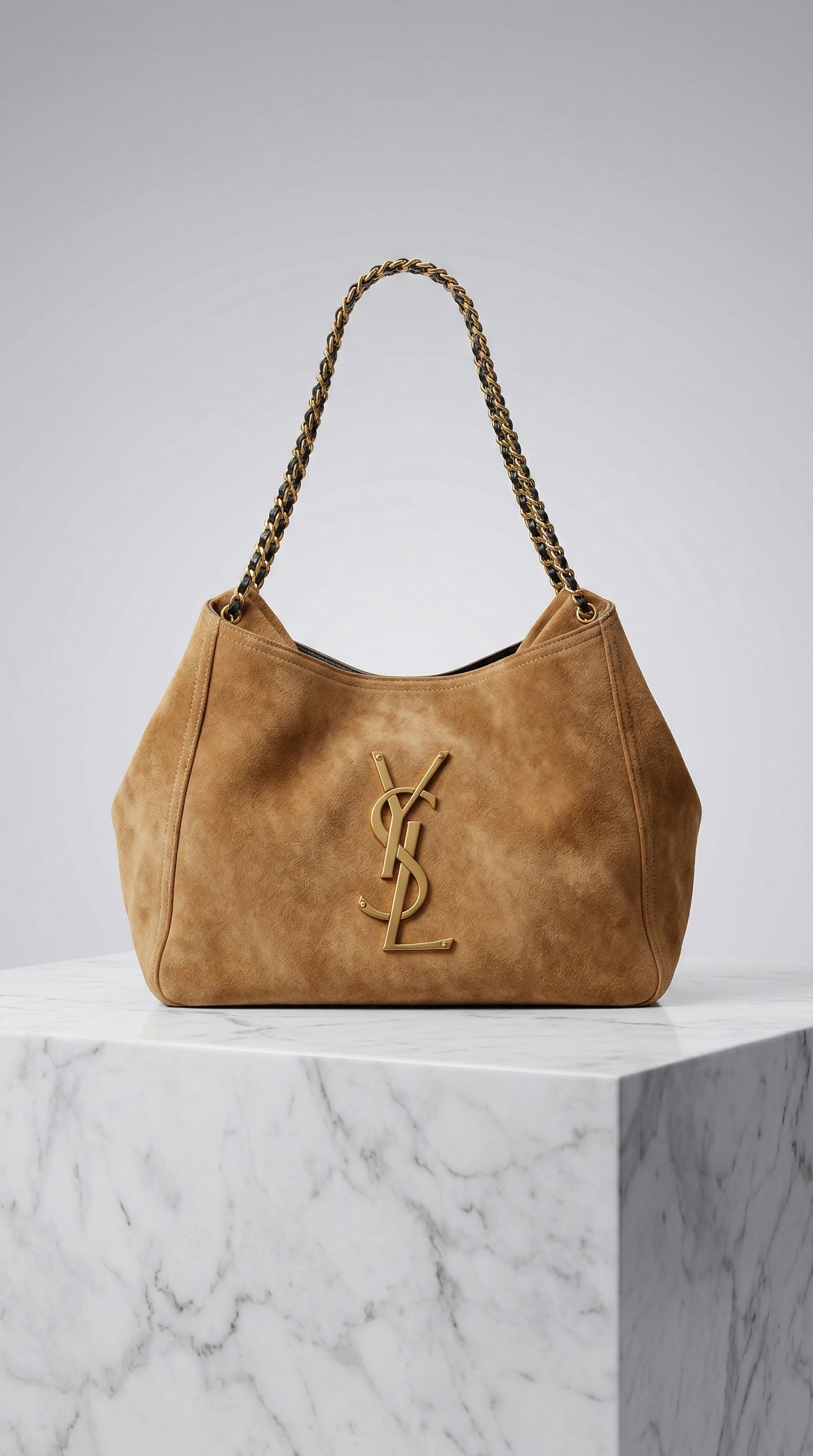 Laurent Chain Hobo Bag – Caramel Suede