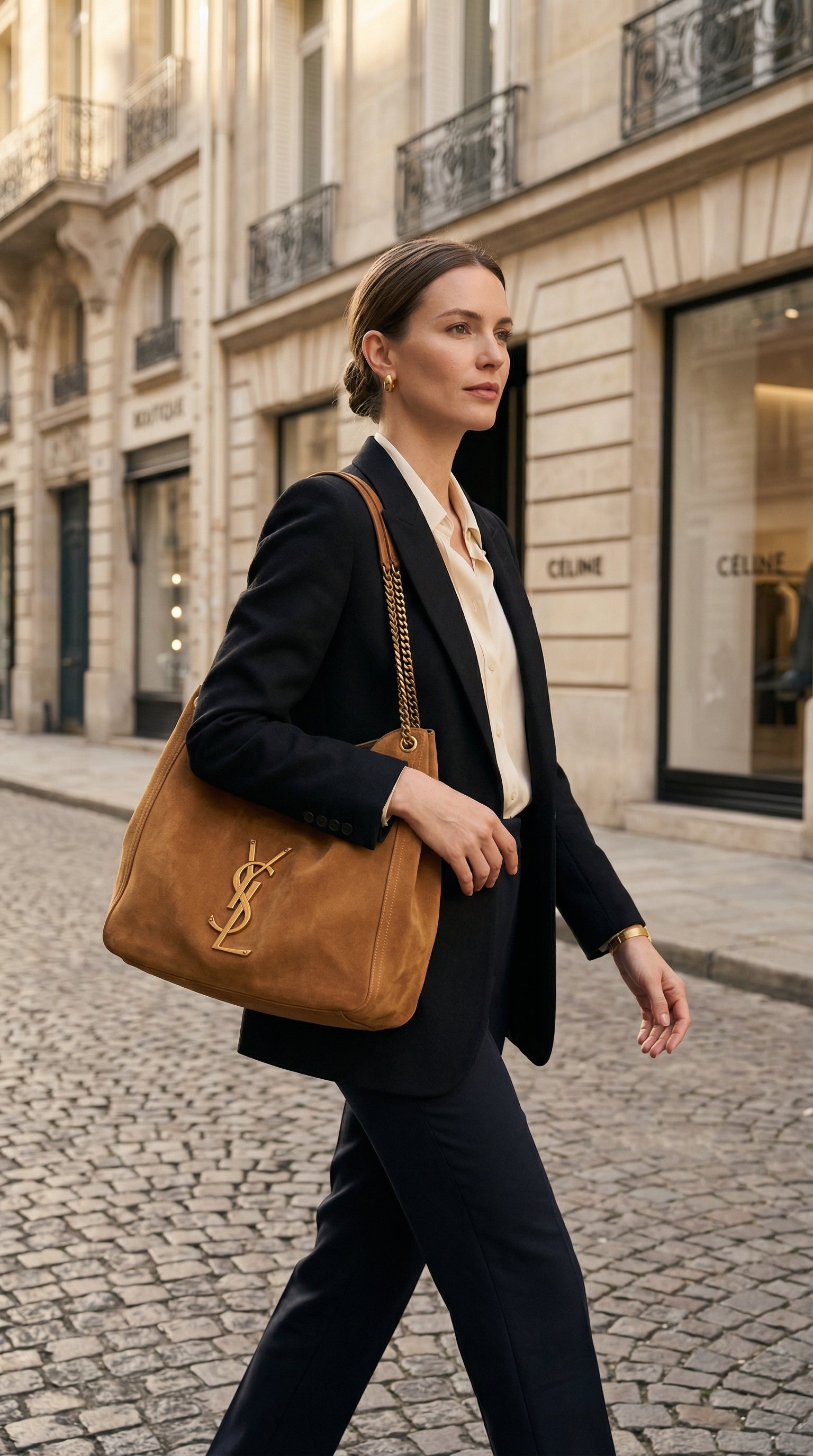Laurent Chain Hobo Bag – Caramel Suede